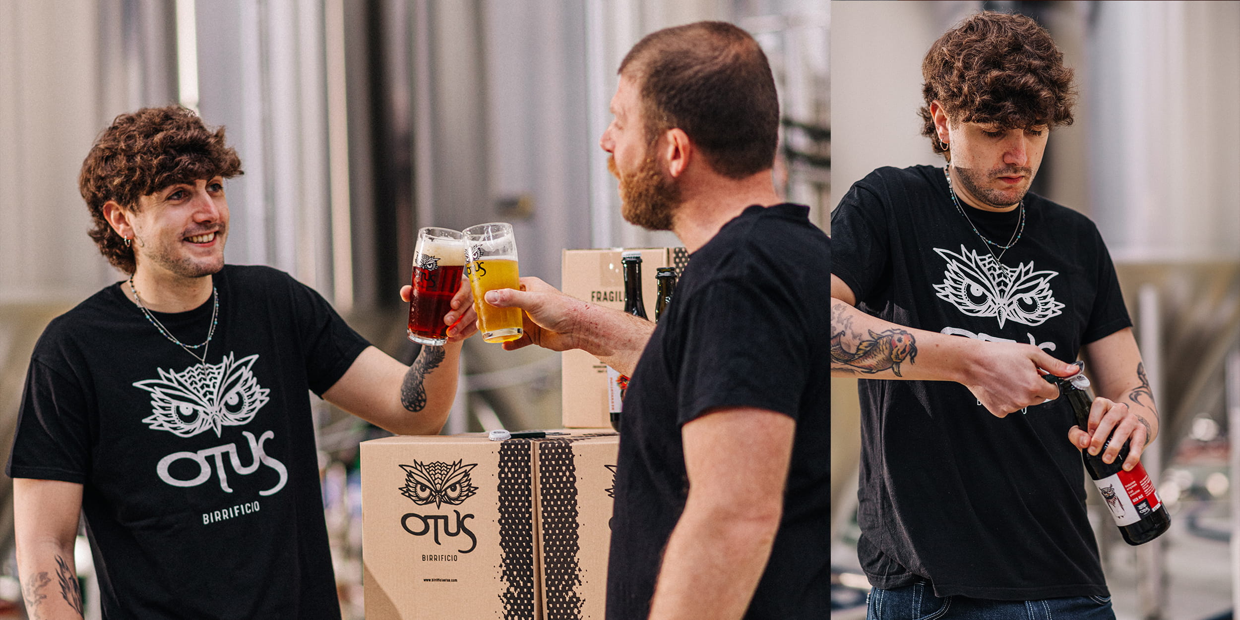 Birra artigianale Otus Red&Go versata in un bicchiere con il logo del birrificio