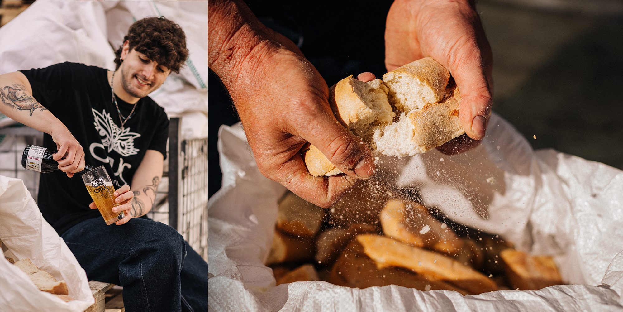 Bottiglia di birra artigianale Otus Cuor di Pane versata in un bicchiere