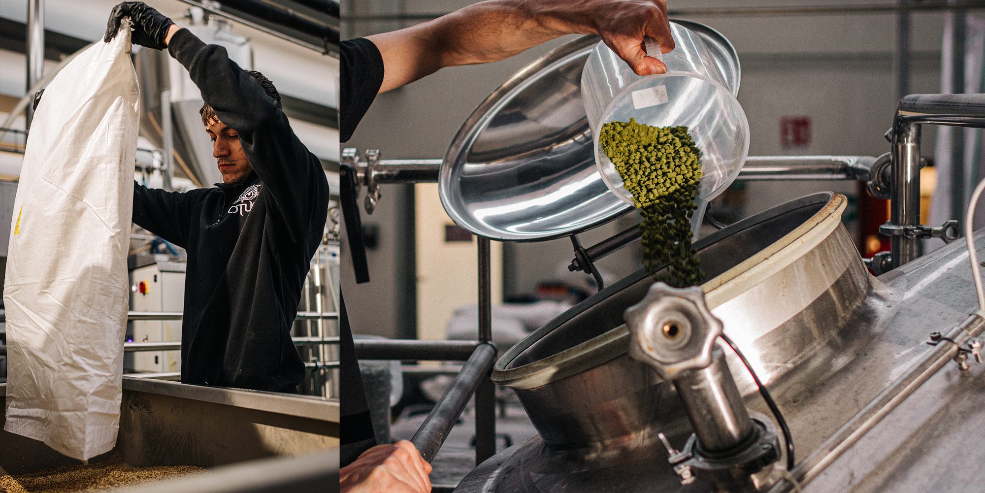 Mastro birraio del birrificio Otus al lavoro durante la produzione della birra Lolipa