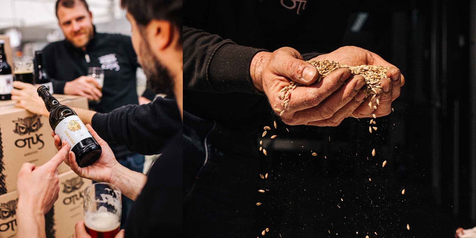 Bottiglia di birra artigianale Otus Perla d'Orzo, stile Keller, tra le mani di un cliente
